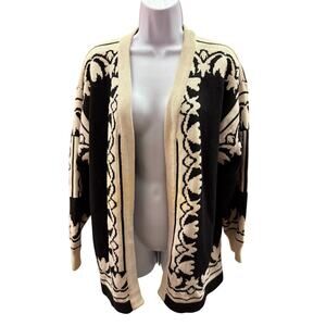 Apart Women M Teal/Black Lambs Wool Angora Open Front Knit Cardigan